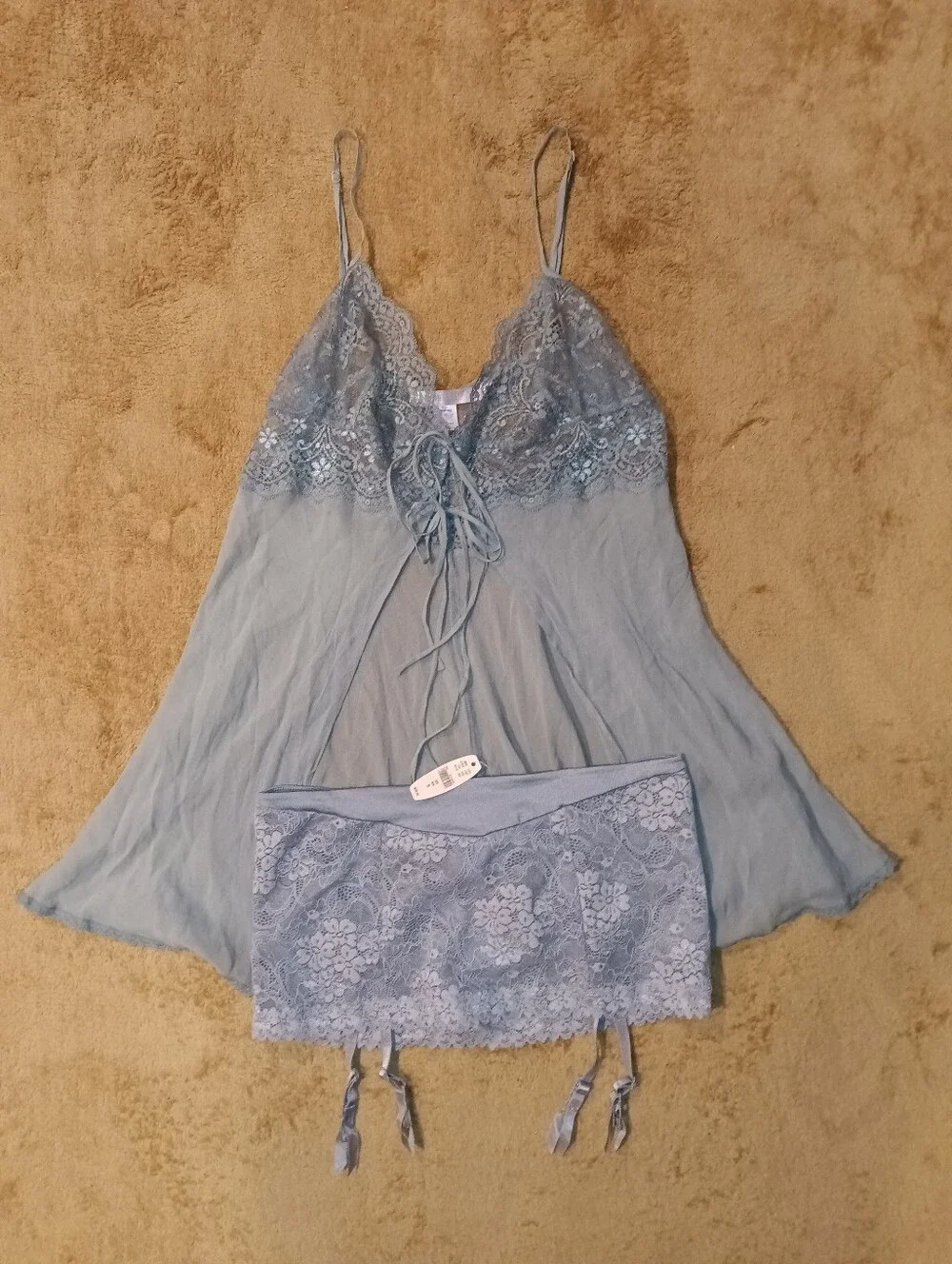 NWT Victoria's Secret Vintage Garter & Lace Trim Chemise  - Light Sage